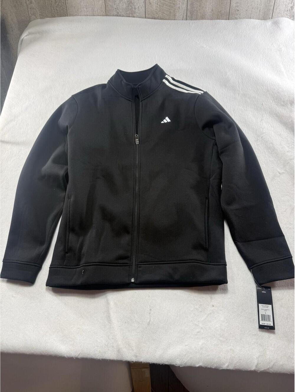 Adidas Men’s Black Full Zip Track Jacket 3 Stripe Logo Size Large